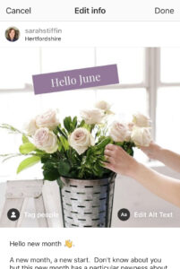 Instagram post of vase of flowers showing how to edit alt-text