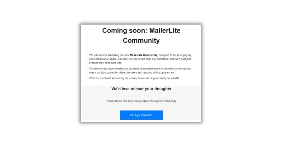 Example of Mailerlite email with survey