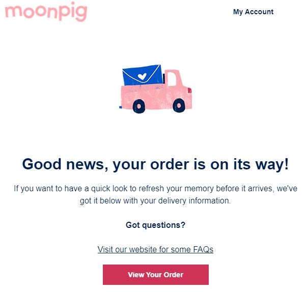 Example of Moonpig transactional email