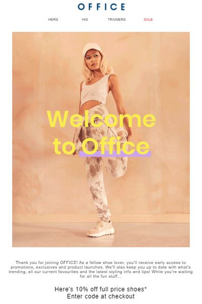 Example of Welcome Email from Office