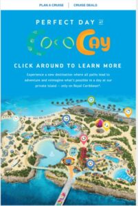 Example of interactive email from Royal Caribbean