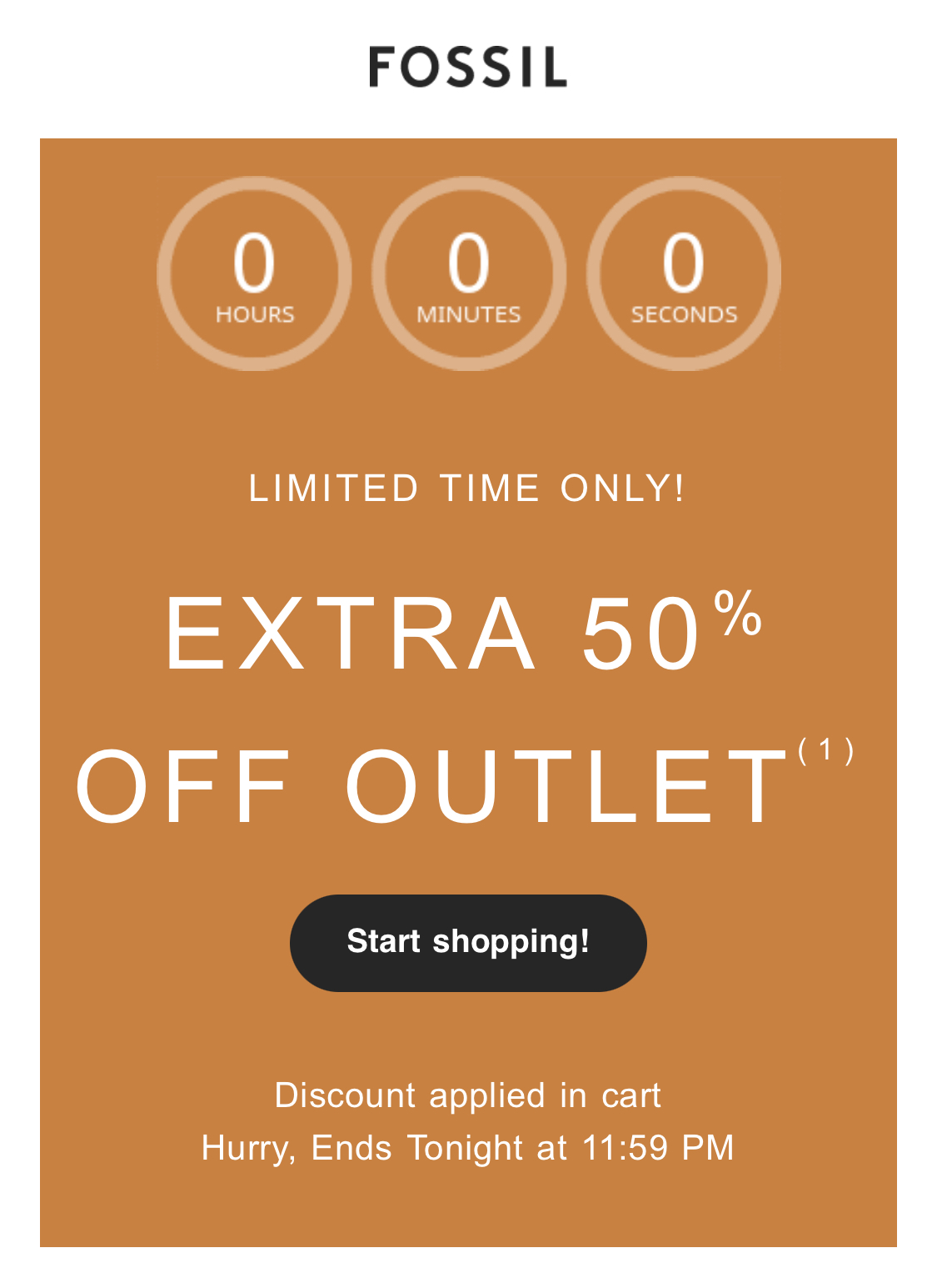 Example of short email from Fossil - Extra 50% Off Outlet