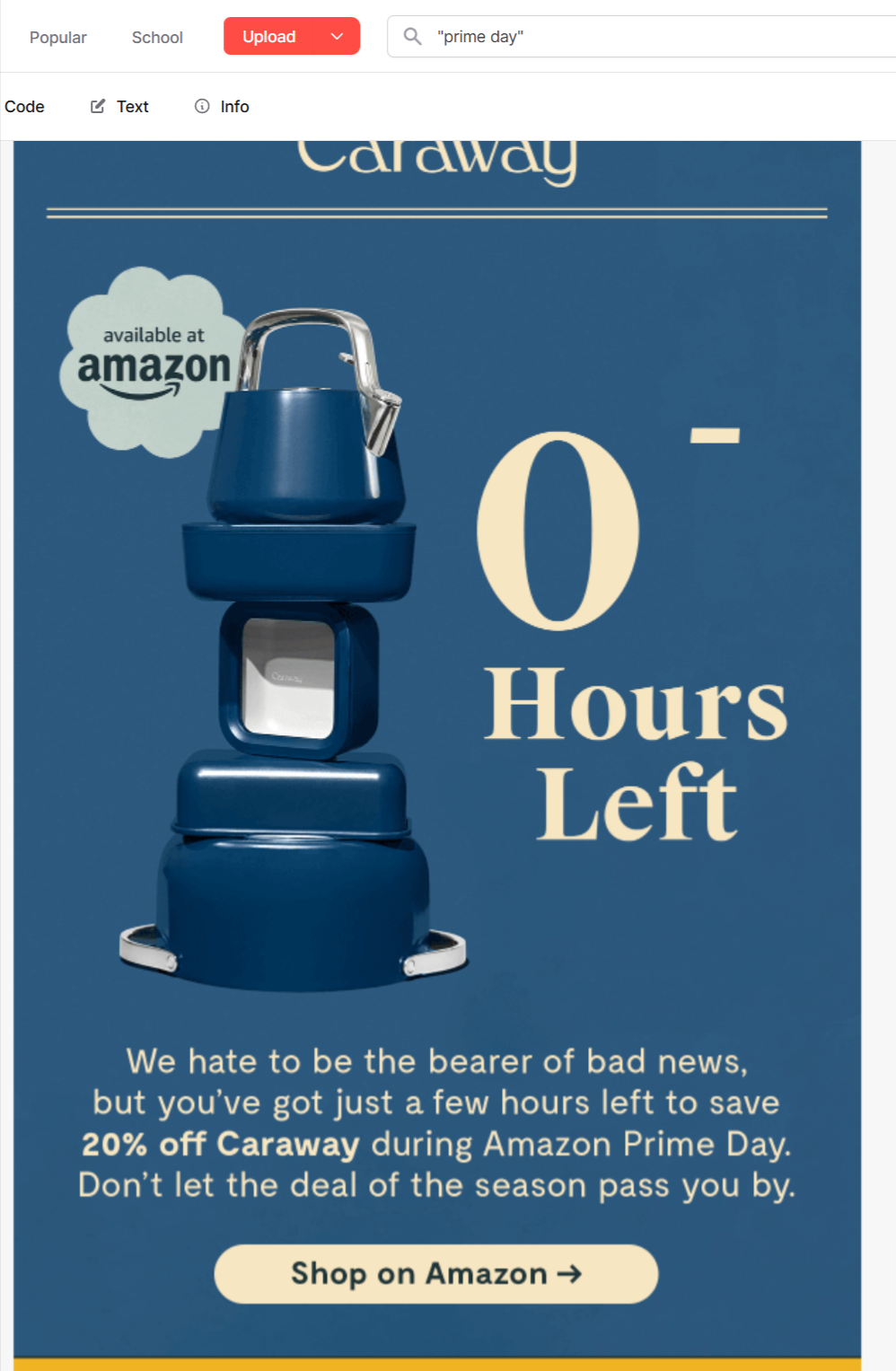 Caraway email with Prime Day final hours countdown